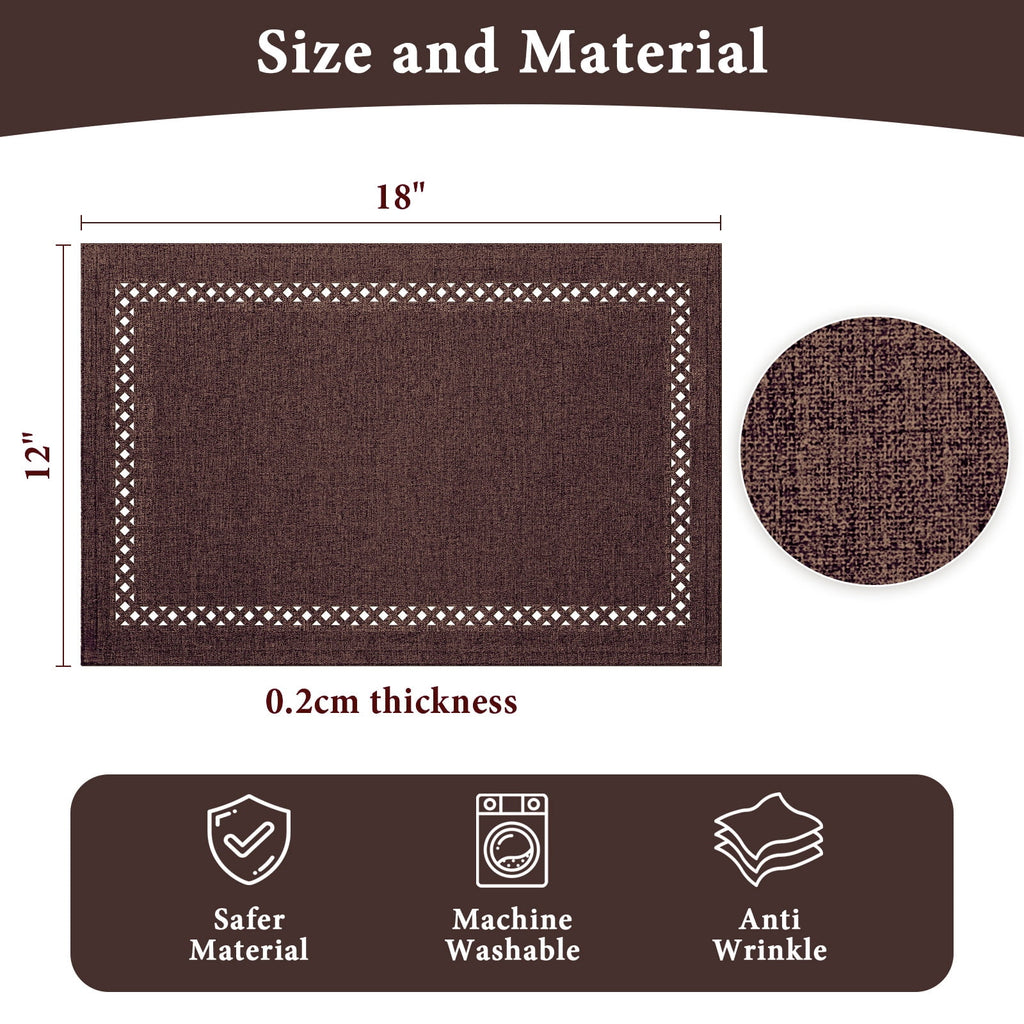 Placemats Set of 4, Yamaziot Double Layer Cloth Fabric Heat Resistant Place Mat, Washable Reversible Rectangle Dining Table Mats, Hollow Khaki, 12"x18"