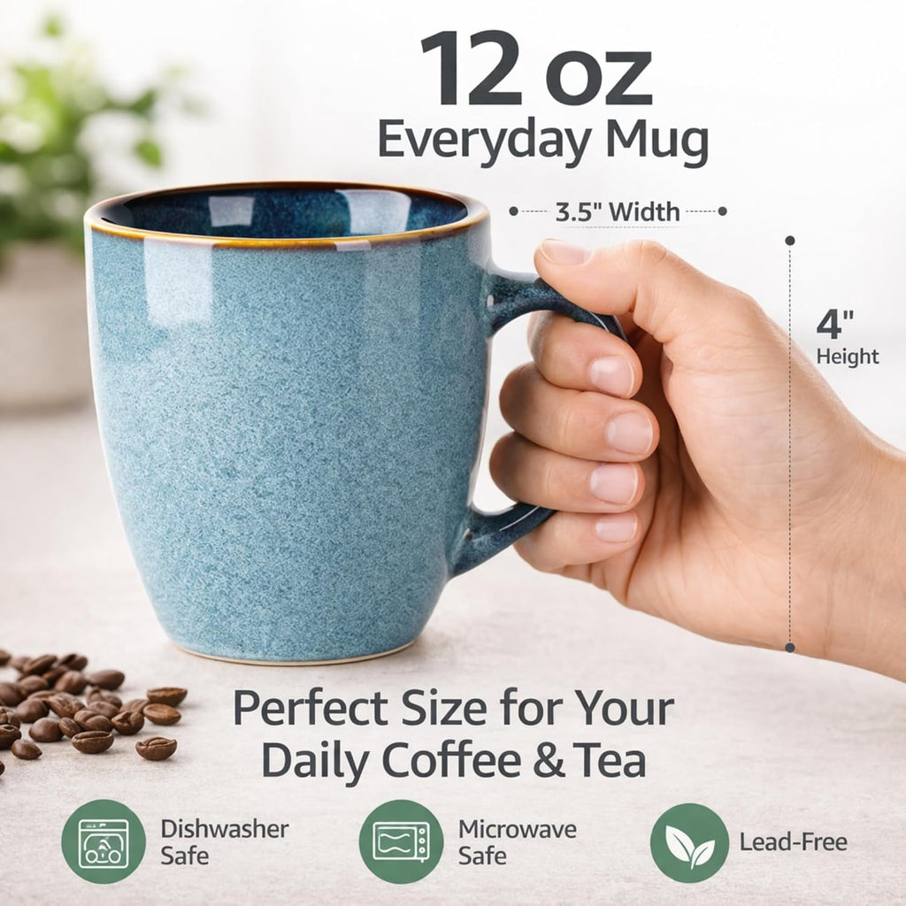 AmorArc Ceramic Coffee Mugs Set of 4, 12oz Stoneware Coffee Mugs Set For Dad Mom Women MEN, Light Weight Coffee Cups for Latte/Tea/Beer/Hot Cocoa, Dishwasher & Microwave Safe,Green Wheat