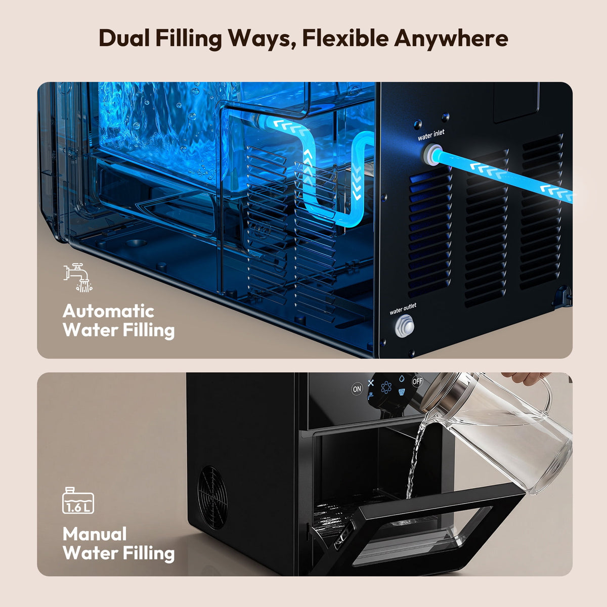 SIMZLIFE 2-in-1 Nugget Ice Maker and Water Dispenser, 30 Lbs/24H, Soft Chewable Ice, Self-Cleaning Countertop Ice Machine
