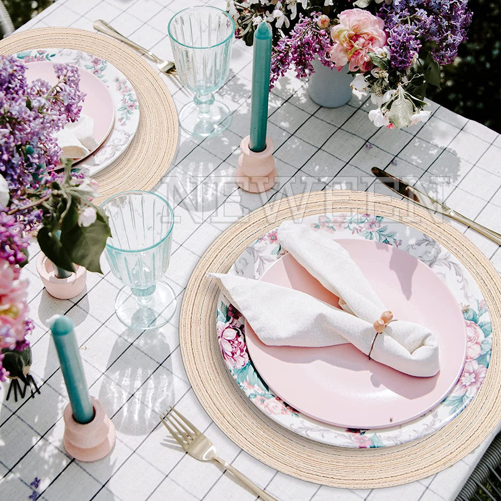 NEWEEN 15" Round Placemats Set of 6 Braided Fabric Heat Resistant Washable Table Mat for Kitchen for Kitchen Party Decor
