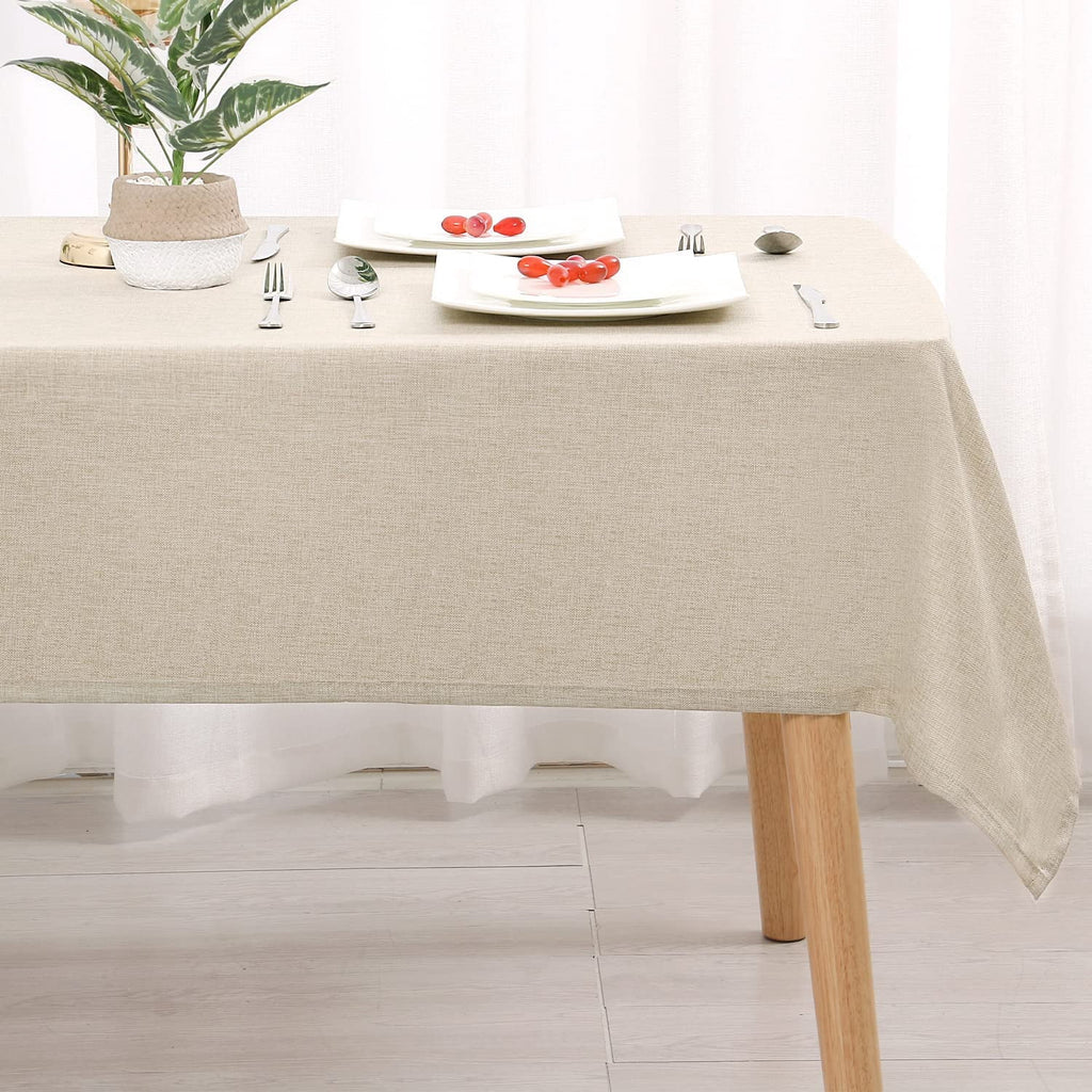 Hiasan Faux Linen Rectangle Tablecloth - Wrinkle and Stain Resistant Washable Tale Cloth for Kitchen Dining Room Holiday Table Cover for Party Dinner, Beige, 60 x 84 Inch