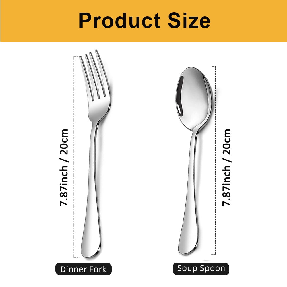 MYVIT 24-Piece Spoons and Forks Set, Stainless Steel Kitchen Silverware Set,Mirror Finish Lunch Serving Utensils Metal Cutlery Dishwasher Safe Flatware Set