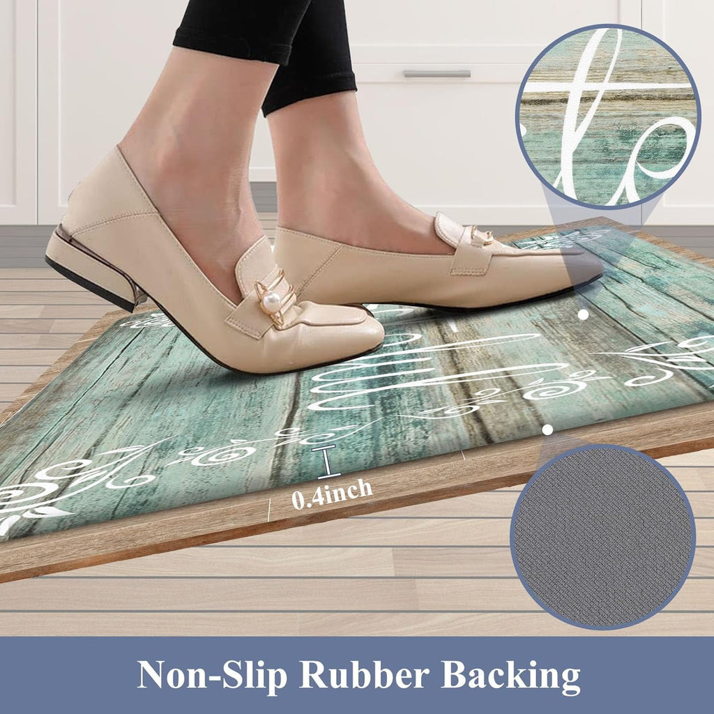 Findosom 2pcs Kitchen Rug Set, 18"x30"+18"x47" Non-slip Anti-Fatigue Kitchen Mats Farmhouse Waterproof Kitchen Runner,Ergonomic Comfort Cushioned Standing Mat for Floor,Home,Office,Sink,Laundry Blue