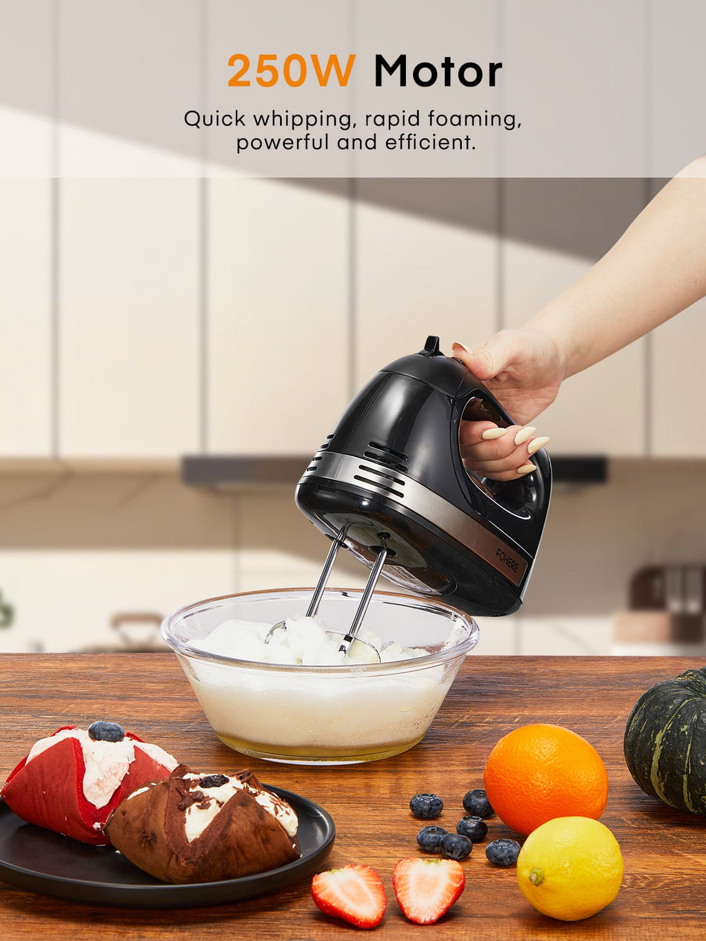 Hand Mixer with Storage Box, 5 Speeds and Turbo, FOHERE Electric Egg Beater with 6 Accessories