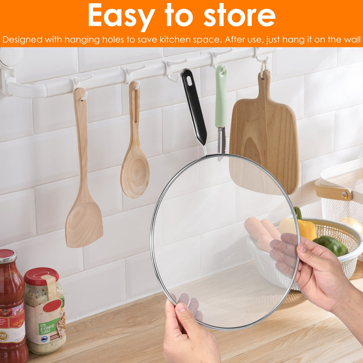 3 Piece Stainless Steel Fine Mesh Splatter Screen Set, 13", 11.4", 9.8" Splatter Screen for Frying Pan, Grease Splatter Guard with Heat-Resistant Handles