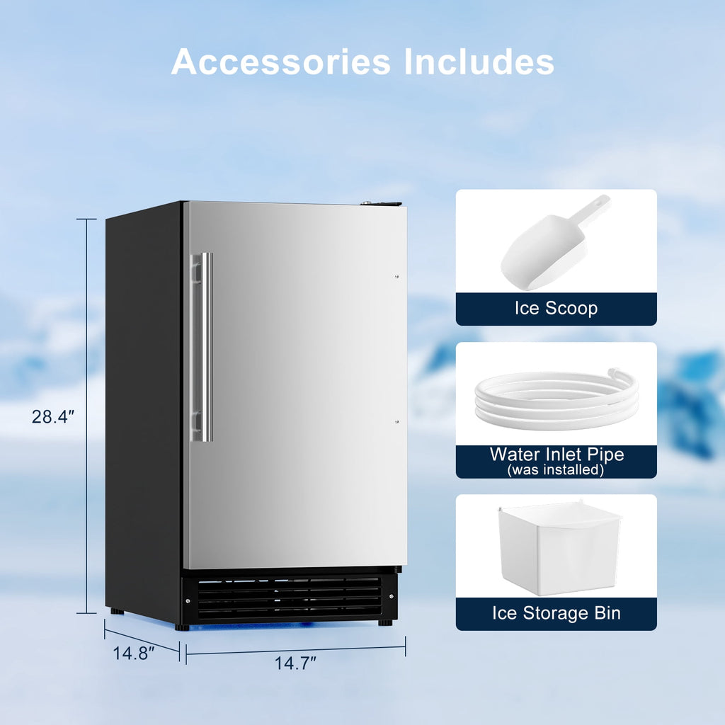 OUTBID 15" Under Counter Ice Maker Drainless, 25 lbs/24H Crescent Ice Machine with 22 lbs Storagefor Home Bar Kitchen Commercial, ETL