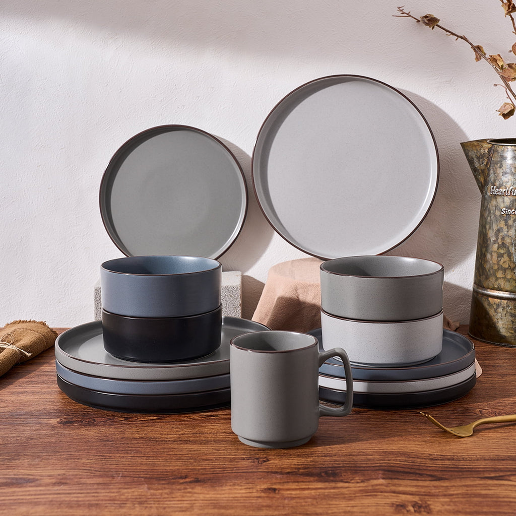 Famiware Nebula Stoneware Dinnerware Sets, 12-Piece Dish Set, Multi-color