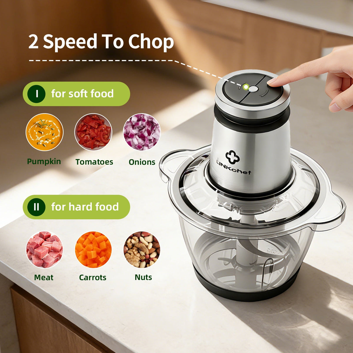 LINKChef 6-Cup Food Processor, Electric Food Chopper & Meat Grinder for Vegetables, Meat & Fruit，Dishwasher Safe