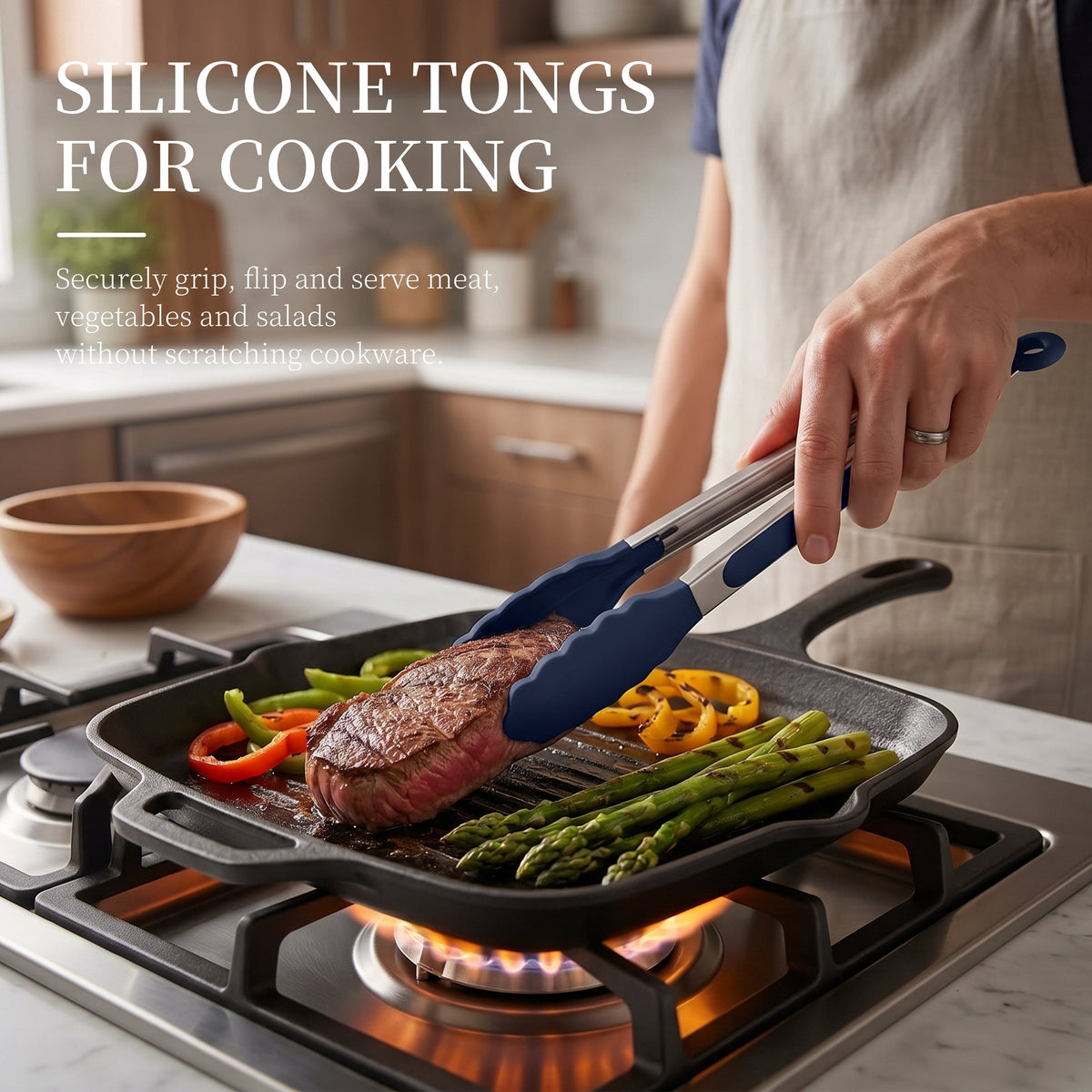 Silicone Cooking Utensils Set - Silicone Kitchen Utensils for Cooking Wooden Handles, 446°F Heat Resistant Kitchen Utensil Spatula Sets w Holder, Gadgets for Non-Stick Cookware BPA FREE (Black)