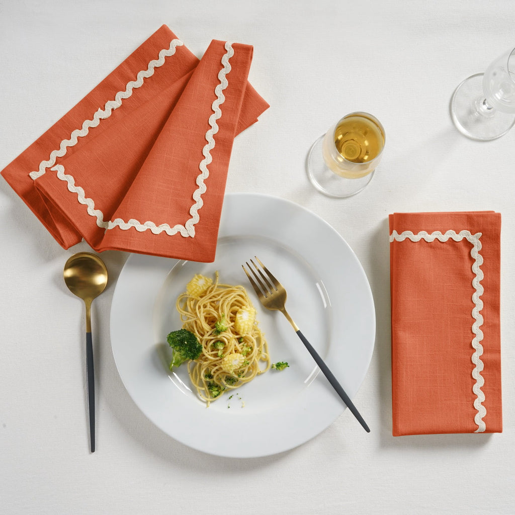 Fingercraft Cloth Napkin, Soft Quality Cotton Linen Blend Fabric, Dinner Napkins with Premium White Lace, 6 Pack, 20”x20” Aqua