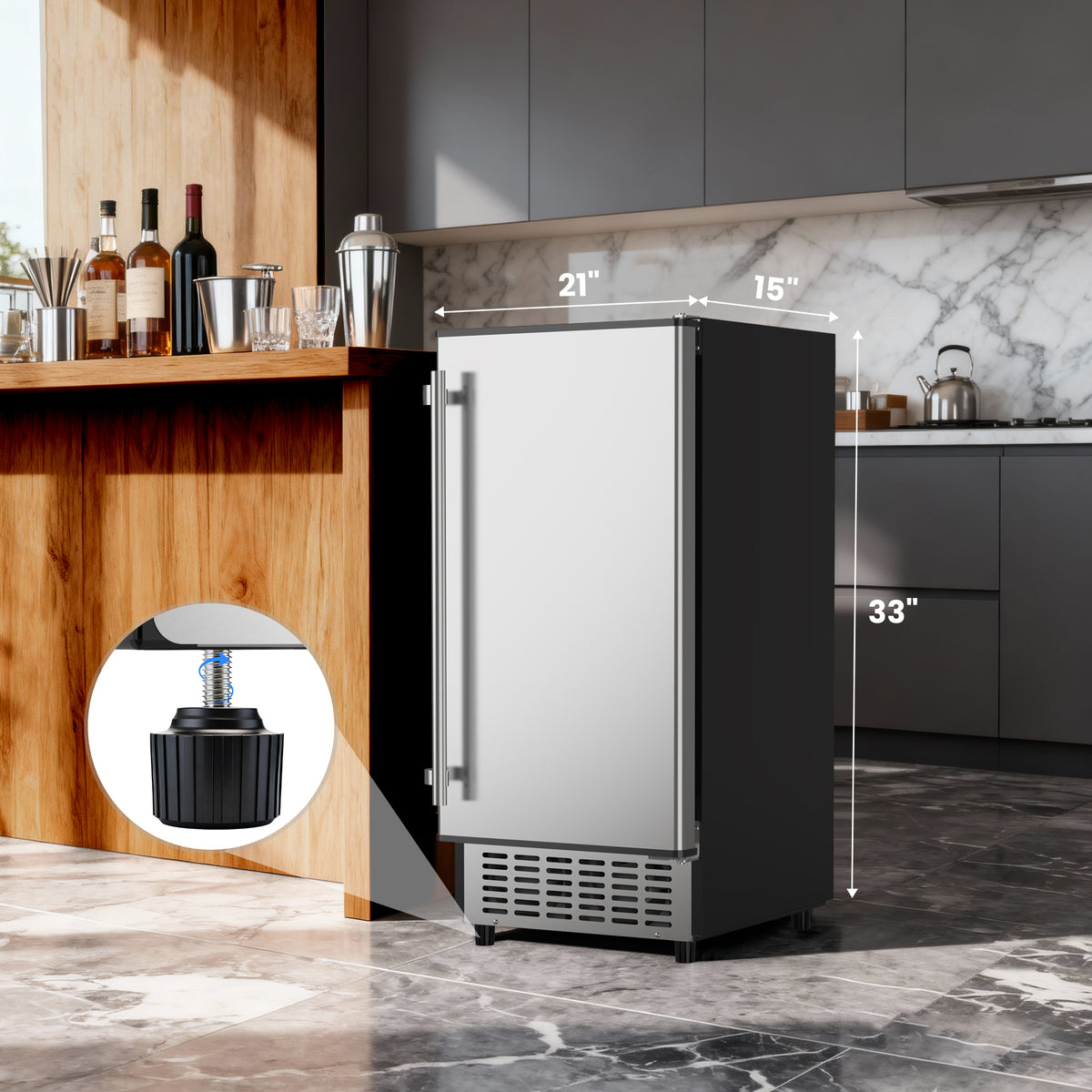 Coolake 15” W Under Counter Ice Maker 80lbs/day with 40lbs Storage, Auto-cleaning LCD Panel Built-in Outdoor Ice Machine for Home Bar Kitchen Office