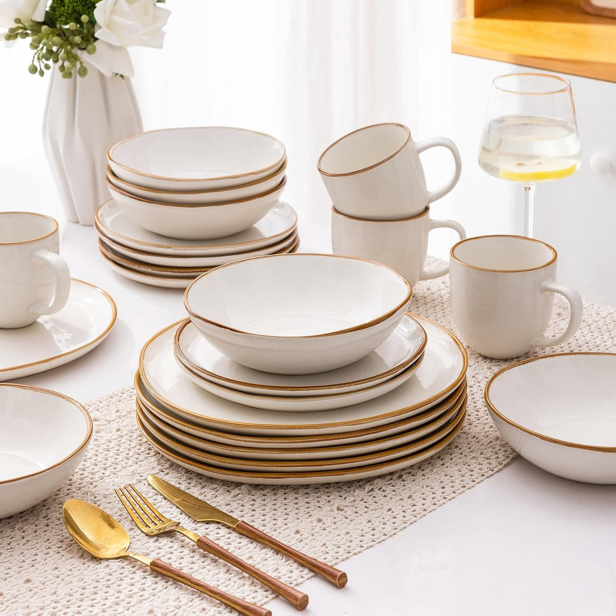 AmorArc Ceramic Dinnerware Sets,Handmade Reactive Glaze Stoneware Plates and Bowls Sets,Highly Chip and Crack Resistant | Dishwasher & Microwave Safe Dishes Set,Service for 4 Set(12pc),Reactive Glaze