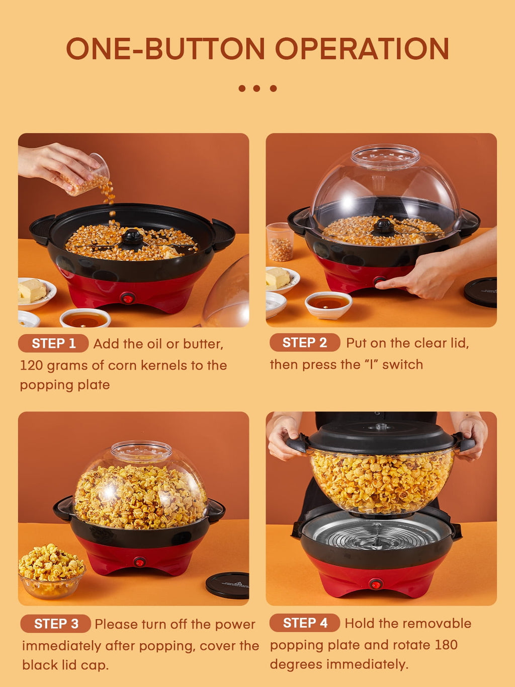 HOUSNAT Electric Popcorn Popper, 6-Quart/28-Cup, Fast Hot Oil Pop corn Maker Machine, Thicken Transparent Cover