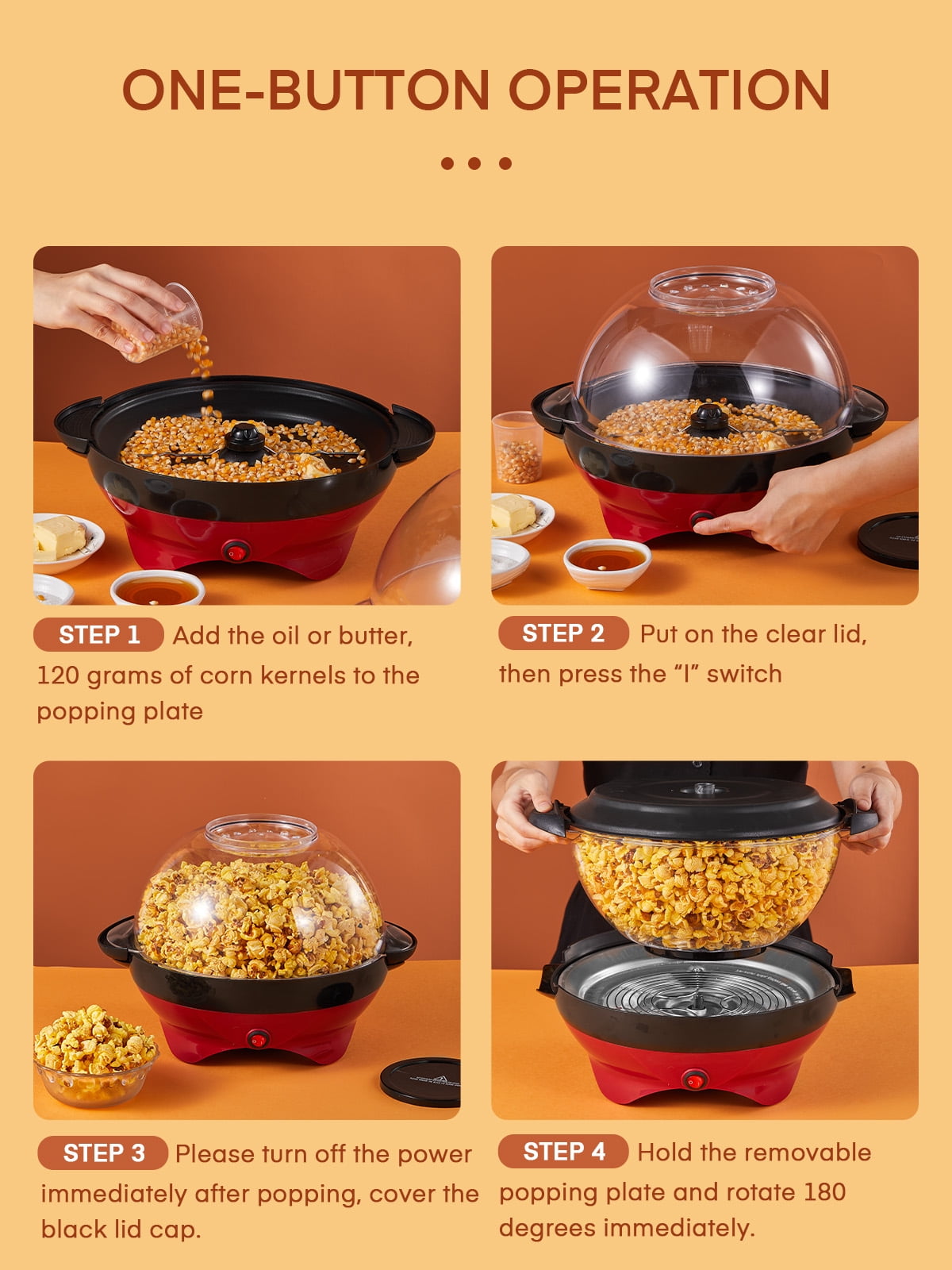 HOUSNAT Electric Popcorn Popper, 6-Quart/28-Cup, Fast Hot Oil Pop corn Maker Machine, Thicken Transparent Cover
