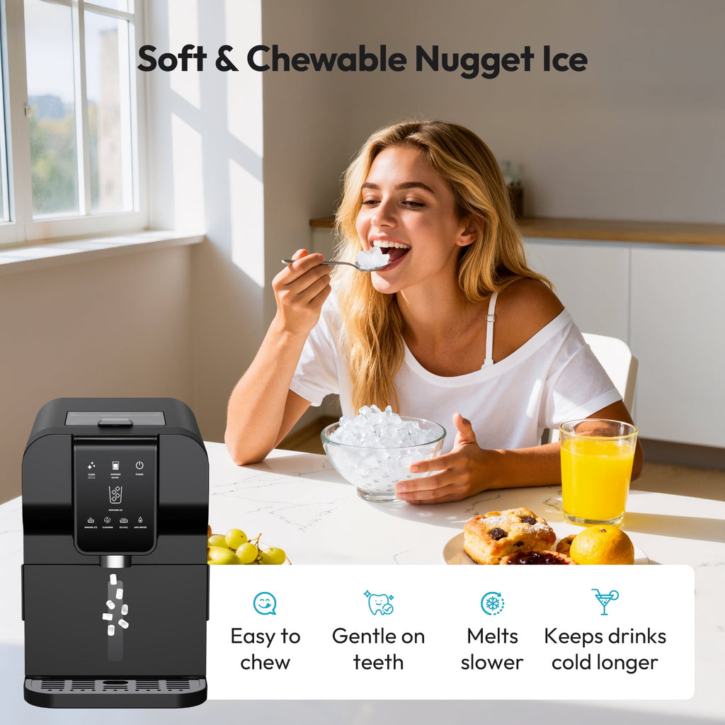 SIMZLIFE 2-in-1 Nugget Ice Maker and Water Dispenser, 30 Lbs/24H, Soft Chewable Ice, Self-Cleaning Countertop Ice Machine
