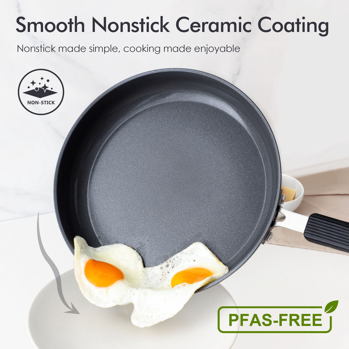 SENSARTE Nonstick Ceramic Frying Pan Skillet, Induction Omelette Pan Egg Pan, Healthy Cookware Chef's Pan with Heat-Resistant Handle, Dishwasher Safe, Gray, 8"