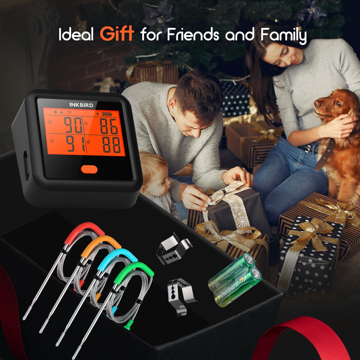 INKBIRD Bluetooth Meat Thermometer for Grilling and Smoking, Grill Thermometer with 4 Meat Probes, Stepless Dimming Backlit LCD, Free App Control, Temperature Pre-Alarm,Temperature Alarms