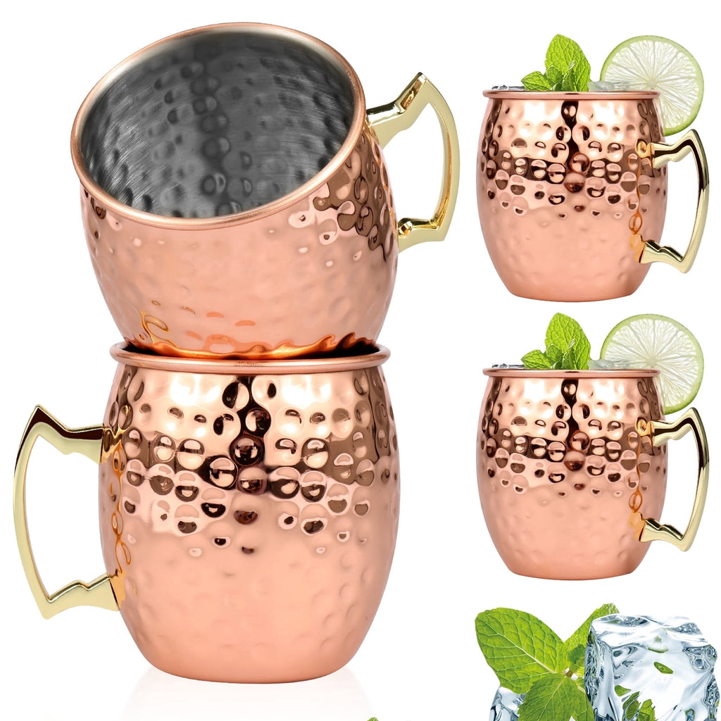 Jetcloudlive Moscow Mule Mugs Set of 2,16 oz Hammered Copper Cups with 304 Stainless Steel Lining and Gold Brass Handles,Perfect for Cold Drinks,Beer,Wine,Bars,Parties,Gifts