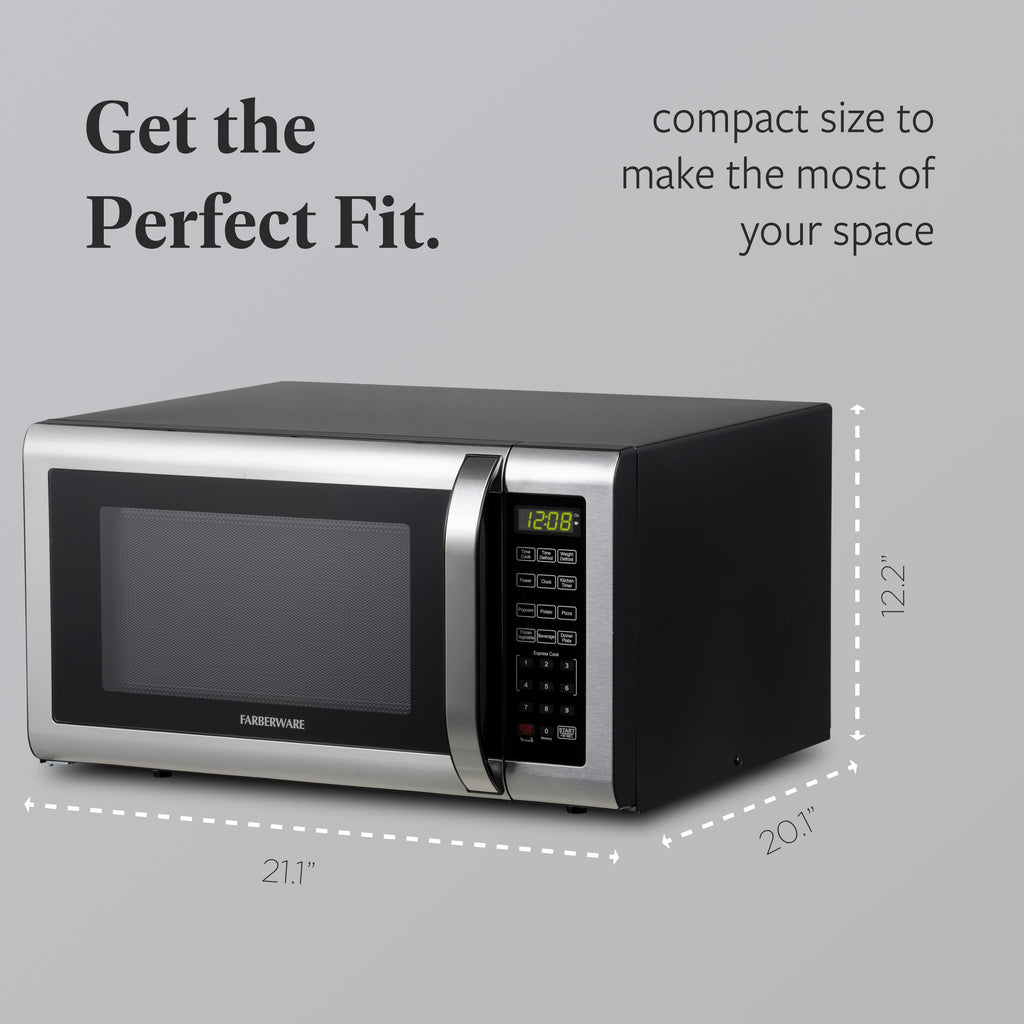 Farberware 1.1 cu ft Microwave Oven, 1000W Professional Countertop Microwave Oven, Stainless Steel
