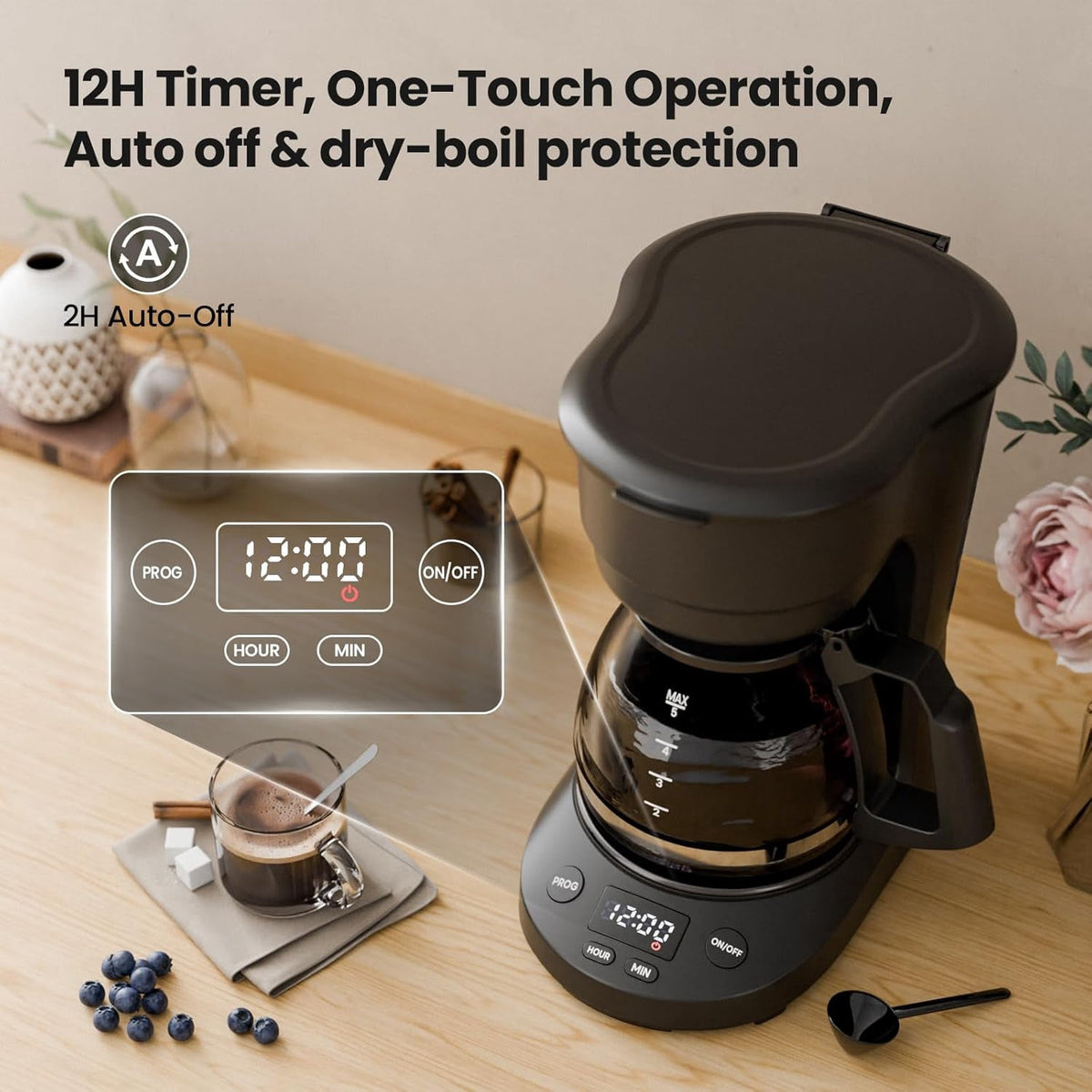 Moifoi Coffee Maker 2-in-1 Single Serve Coffee Machine, for K-Cup Coffee Capsule Pod, Ground Coffee Powder Brewer, Black