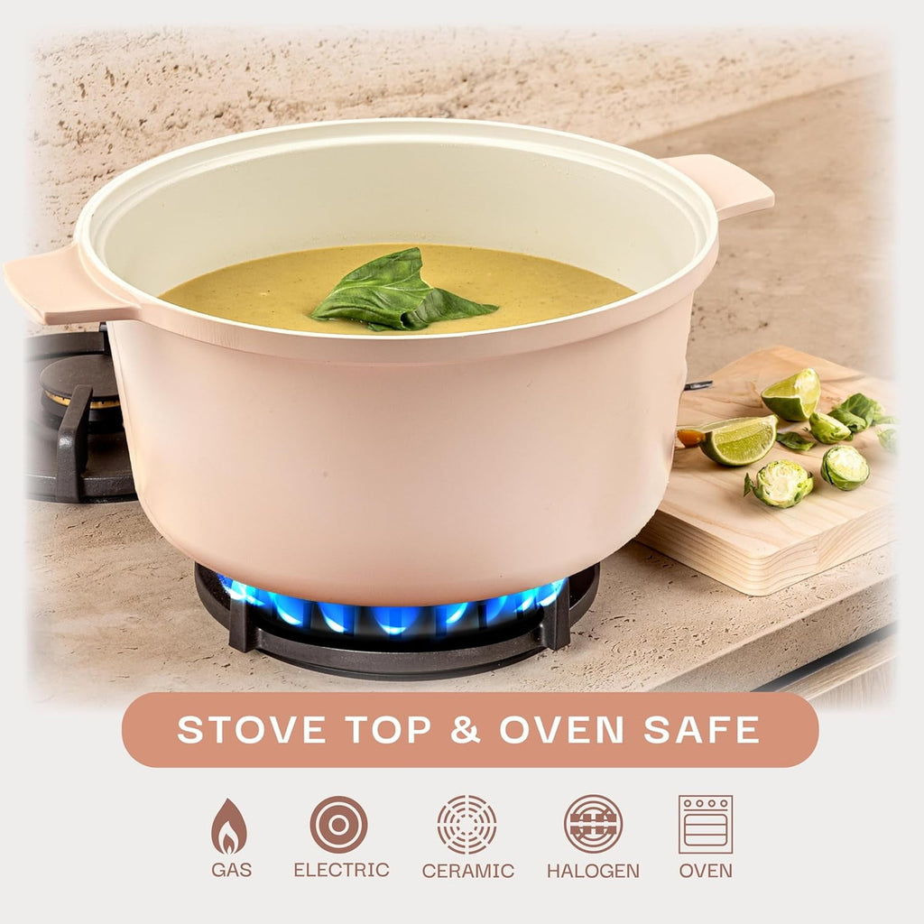 Gotham Steel Ceramic Hammered 5 Qt Lightweight Dutch Oven Pot with Lid & Holders, Oven Safe & Even Heat Retaining Dutch Oven for Bread Baking Sourdough, Soup, 70% Lighter than Cast Iron, Navy