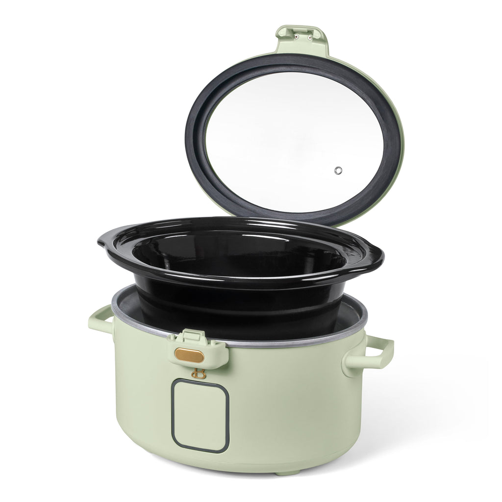 Beautiful 4 Qt Digital Slow Cooker with Hinged Locking Lid, Thyme Green by Drew Barrymore