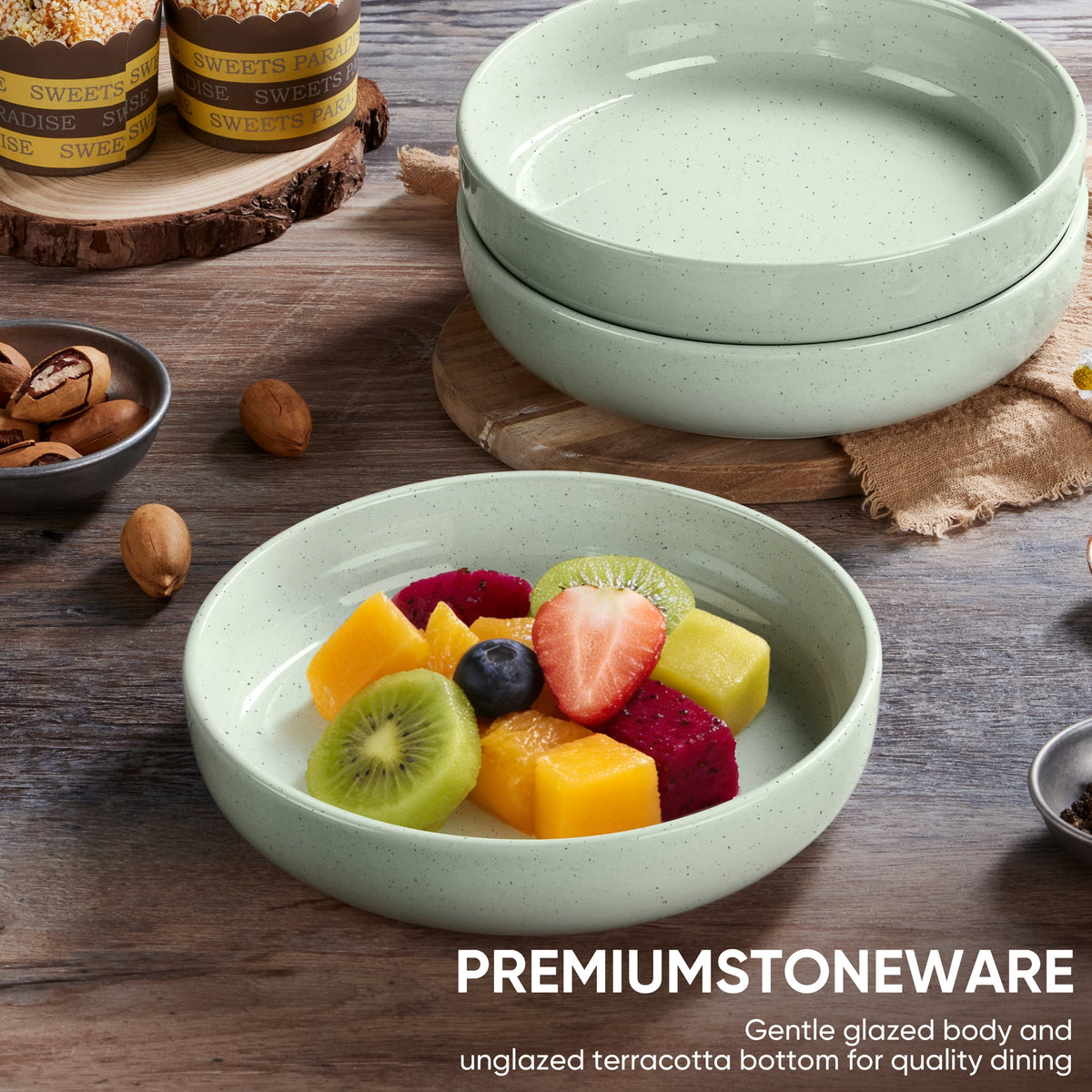 Vesteel Pasta Bowls Set of 6, 32oz Large Salad Bowl for Home Kitchen, Ceramic Serving Plates for Soup, Cereal, Fruits, Microwave & Dishwasher Safe, Speckled White