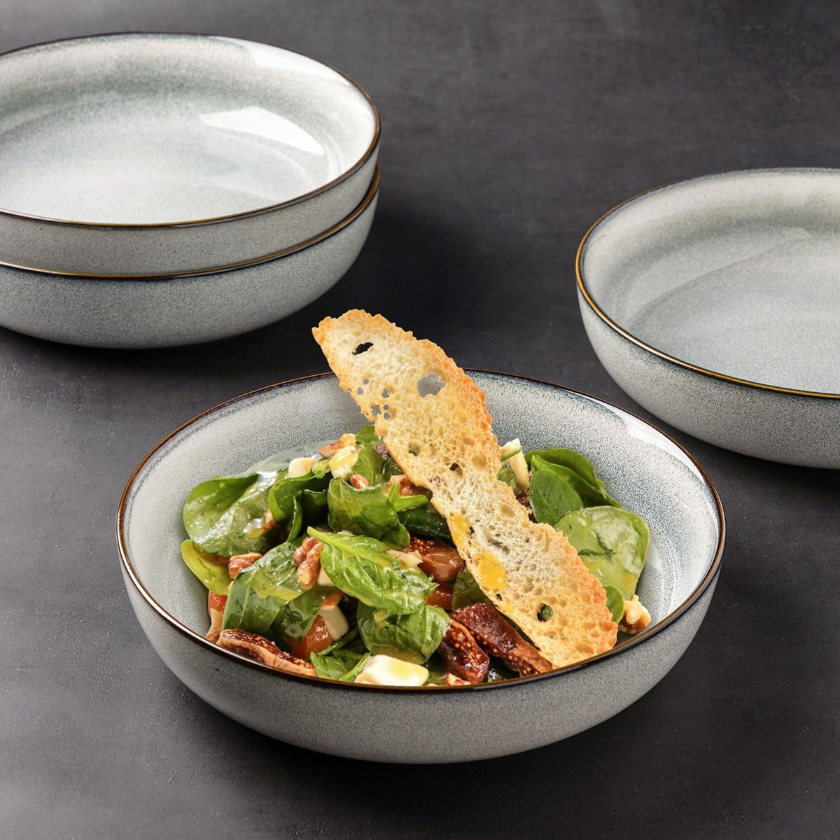 AmorArc 8.75'' Large Ceramic Pasta Bowls, 38oz Stoneware Pasta Serving Bowls Set of 4 for Kitchen, Wide Bowls for Fruit,Pasta,Salad,Oatmeal,Meal, Microwave Safe, Reactive Glaze-Space Blue