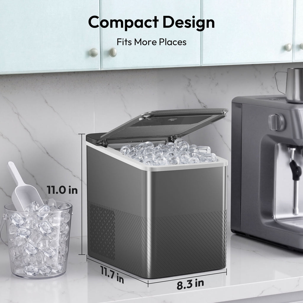 EUHOMY Countertop Ice Maker with Handle, 26 lbs/Day Portable Ice Machine, 9 Bullet Cubes in 6 Minutes, 2 Ice Sizes, Self-Cleaning, 1.1L Water Tank, Black