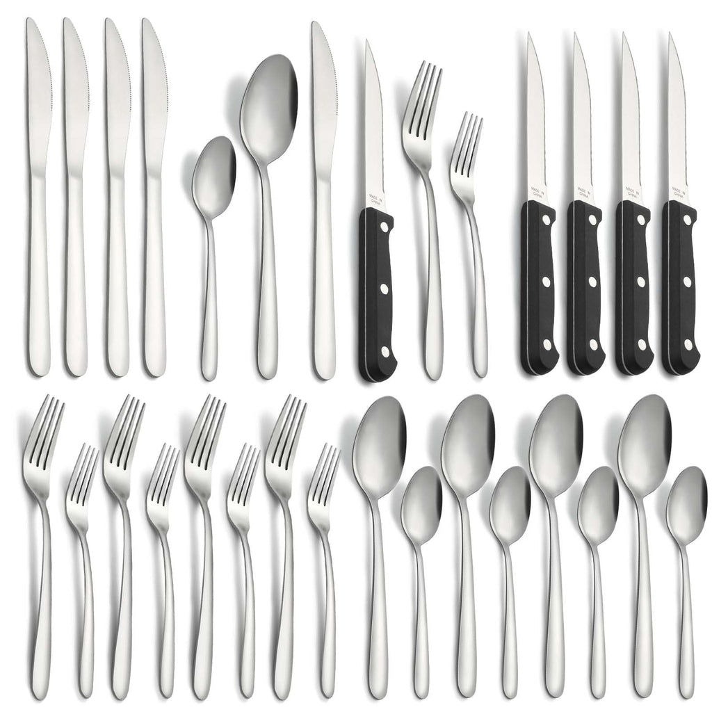 Bestdin 24 Pieces Silverware Set, Flatware Sets with Steak Knives Service for 4, Premium Stainless Steel Mirror Polished Cutlery Utensil Set, Durable Home Kitchen Eating Tableware Set,Dishwasher Safe