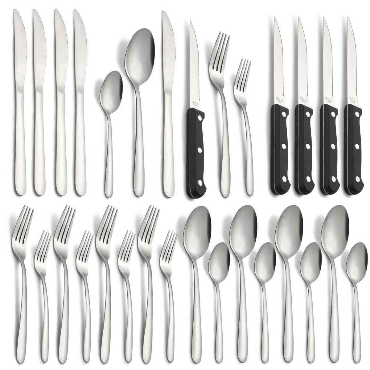 Bestdin 24 Pieces Silverware Set, Flatware Sets with Steak Knives Service for 4, Premium Stainless Steel Mirror Polished Cutlery Utensil Set, Durable Home Kitchen Eating Tableware Set,Dishwasher Safe