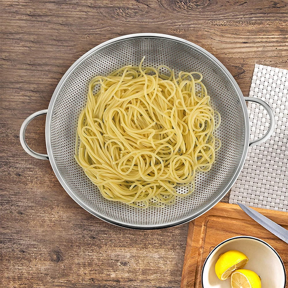 VeSteel Colander Set of 3, Stainless Steel Micro-Perforated Colanders Strainers for Draining Rinsing Washing, Ideal for Pasta Vegetables Fruits, Heavy Duty & Dishwasher Safe - 1/3/5 Quart