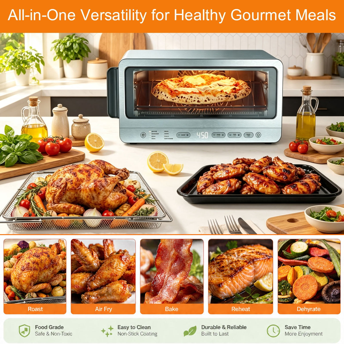 Air Fryer Replacement Parts for Ninja Flip Toaster Oven & Air Fryer SP151, 13.8''× 10.6'' Air Fryer Accessories Basket Grill Rack Crumb Tray Drip Pan