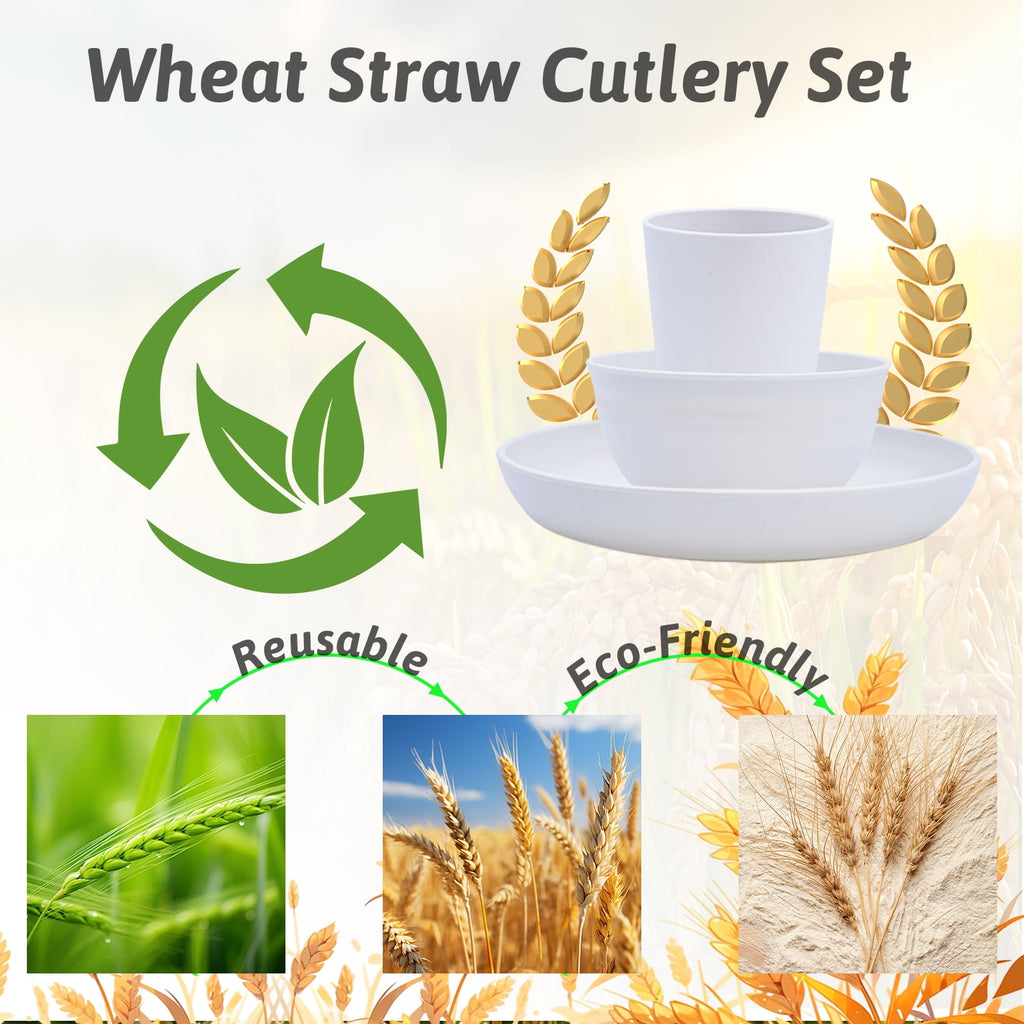 Soulgenix Wheat Straw Dinnerware Set, 48 Piece Plastic Plates and Bowls Sets for Microwave & Dishwasher Safe, Unbreakable Reusable Dish Set for Home, Dorm, Picnic, Black