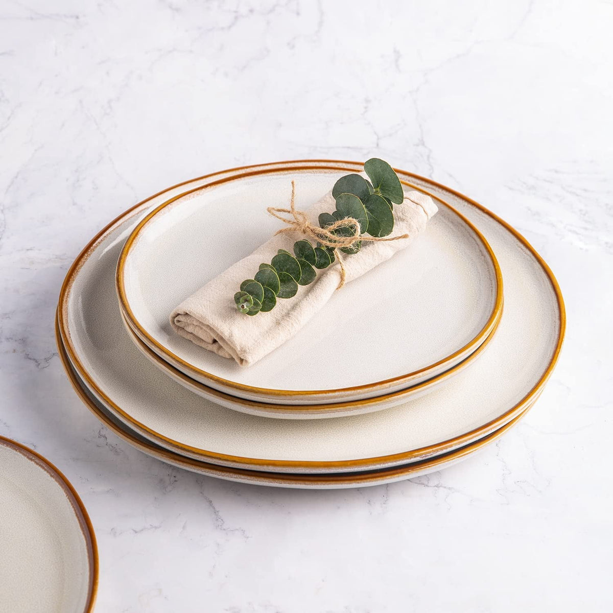 AmorArc Ceramic Dinner Plates Set of 6,10.5 Inch Handmade Reactive Glaze Stoneware Plates,Large Rustic Shape Dinnerware Dish Set for Kitchen, Microwave & Dishwasher Safe,Scratch Resistant-Pearl White