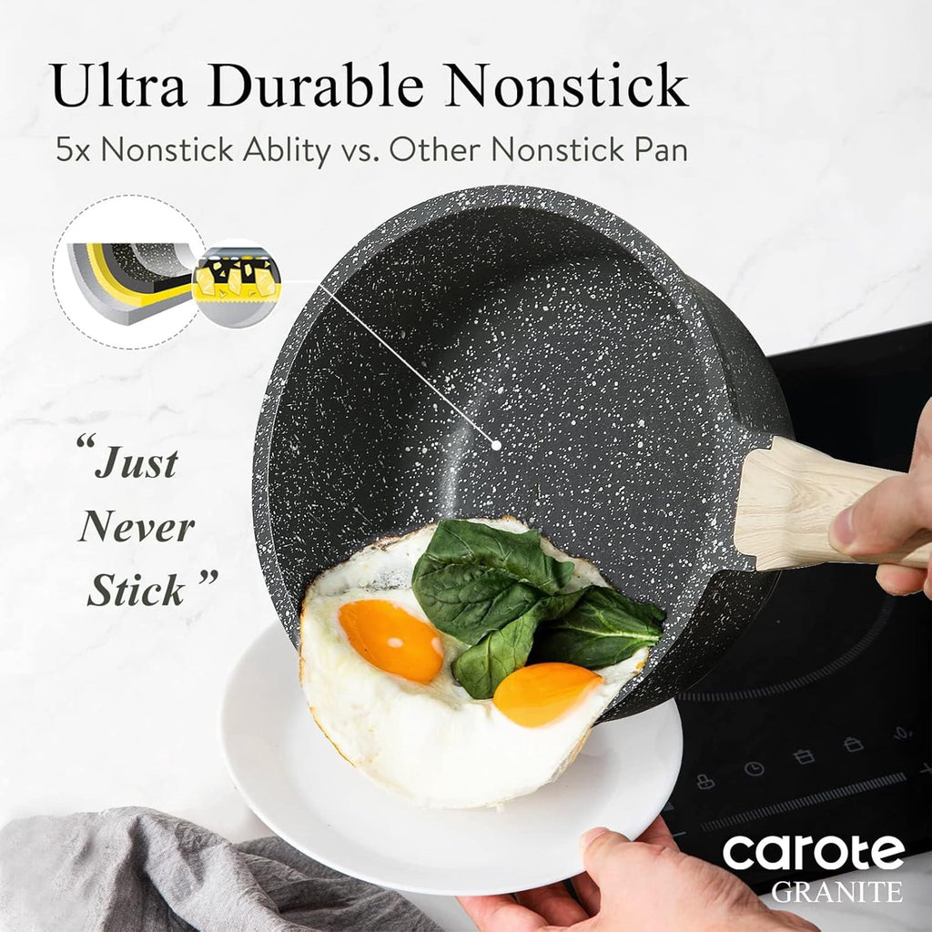 CAROTE 6-Piece Nonstick Saucepan Set with Lid, 1.5QT & 3QT Cooking Pots, Induction Compatible, White
