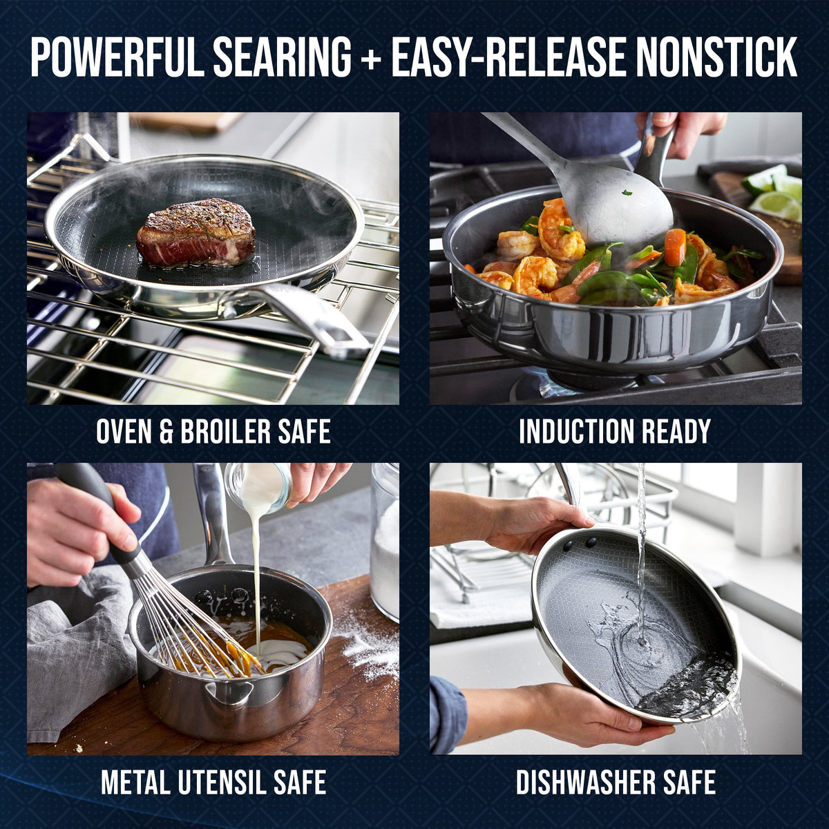 Blue Diamond Diamond Bond 5-Piece Non-Stick Frying Pans Set, Stainless Steel Hybrid Cookware