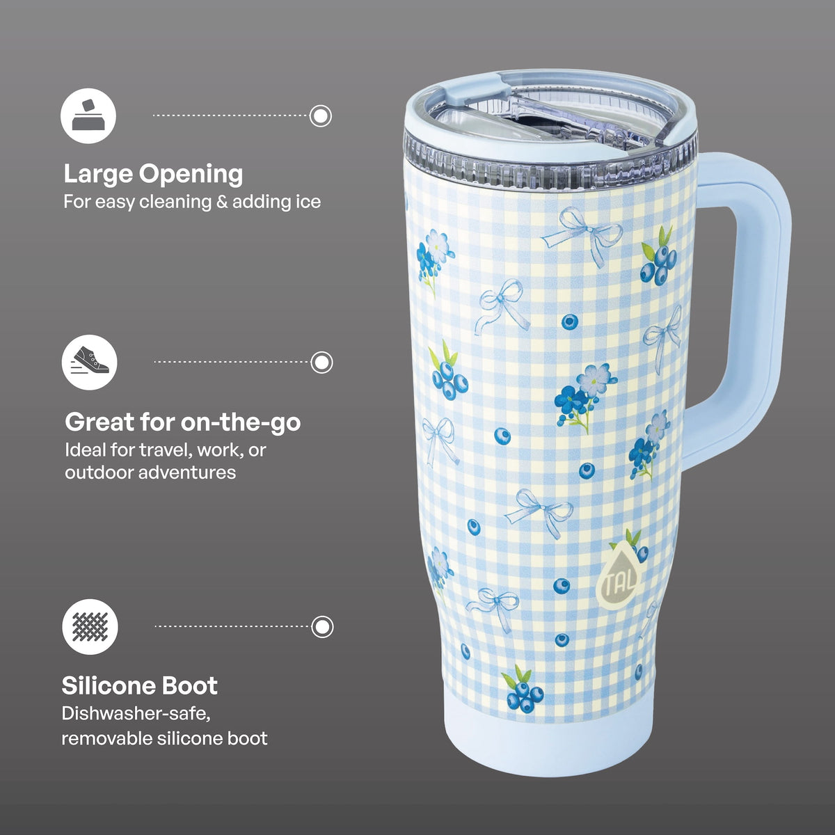 TAL 32oz Stainless Steel Skye Tumbler with Flip-Up Straw, Black