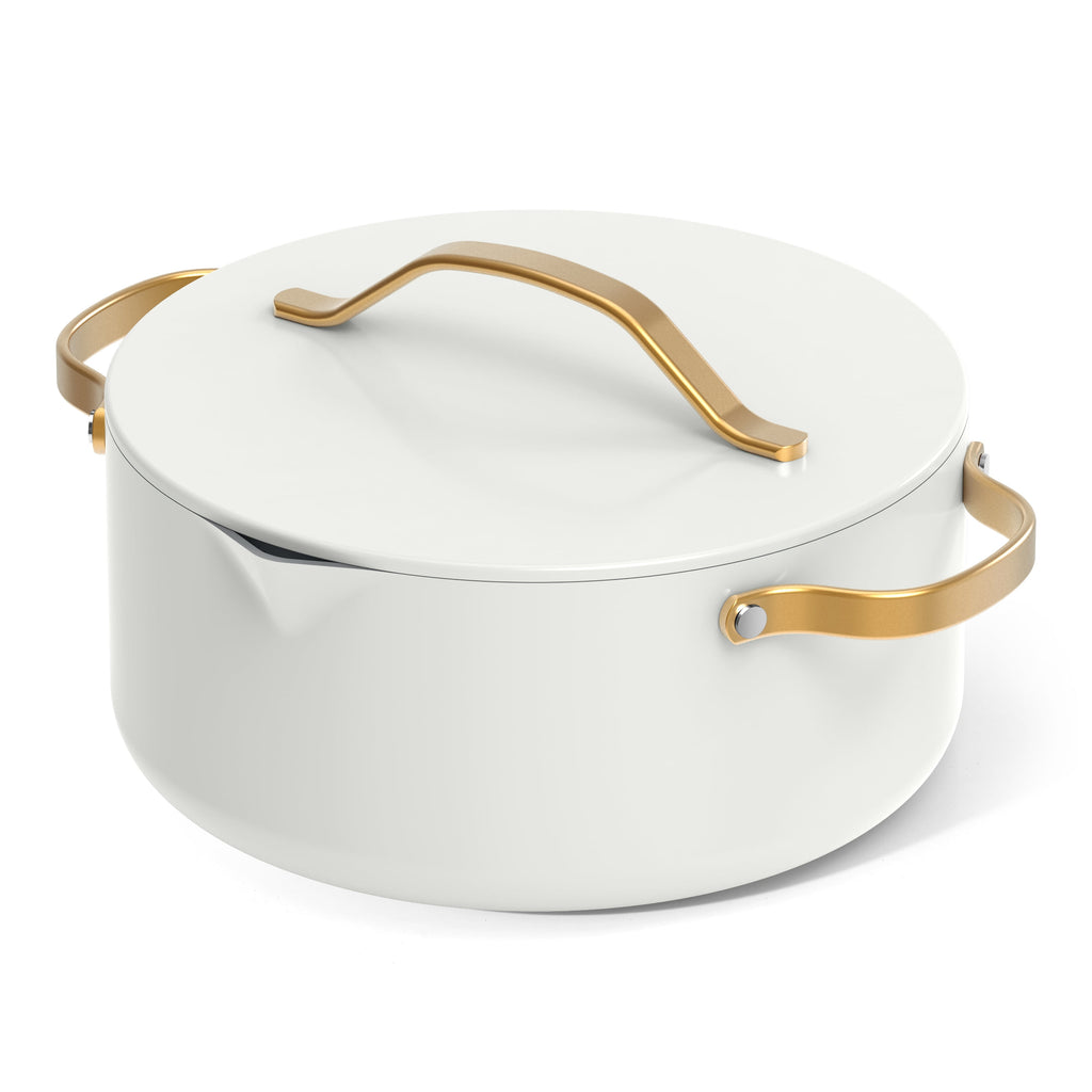 Beautiful 12-Piece Cookware Set, Pots and Pans with Strainer Lids and EverGood Ceramic Nonstick Coating, White Icing by Drew Barrymore