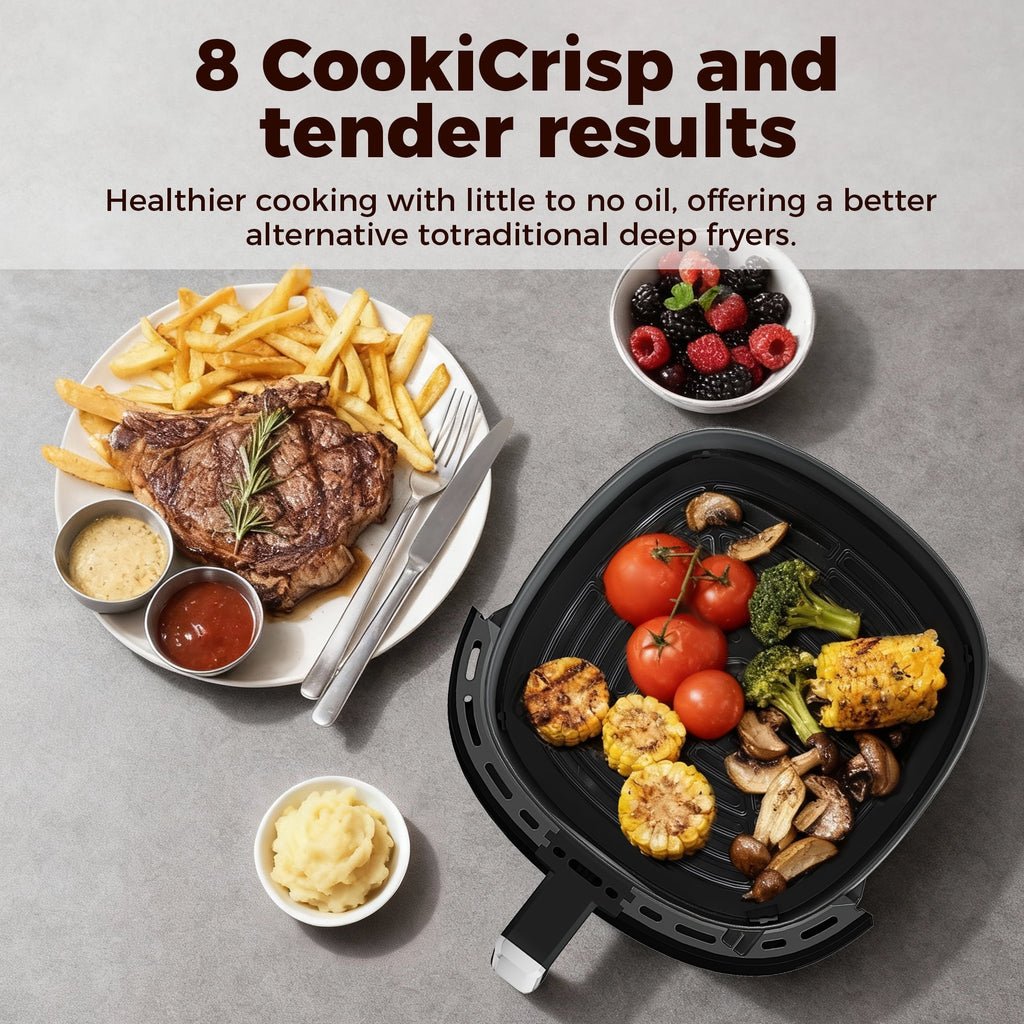 4QT Air Fryer with 8 Cooking Presets, Air Fry, Roast, Bake, Reheat, Dehydrate, Flip Reminder, 1200W, 140-400°F, Compact Design