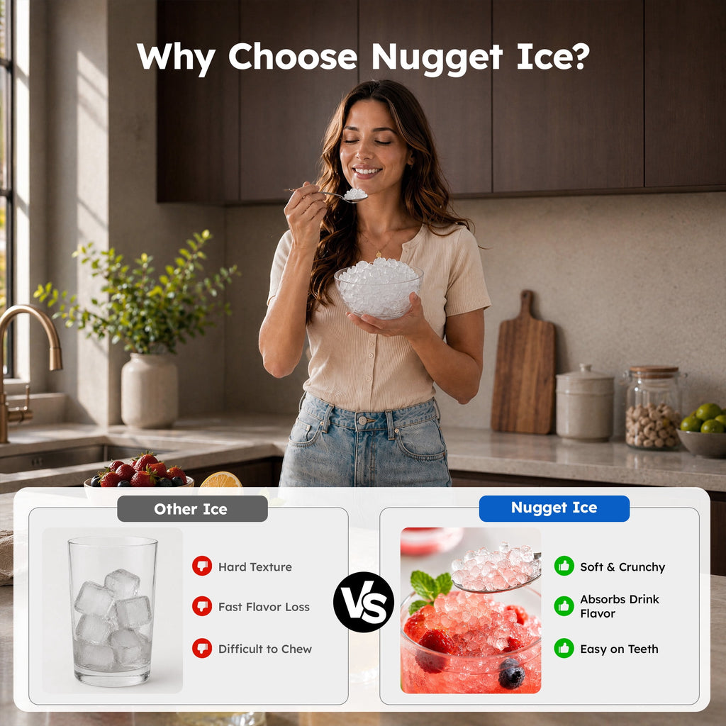 Simzlife Countertop Nugget Ice Maker, 26 Lbs/24H Chewable Sonic Ice, Self-Cleaning Ice Machine, 2.65L Water Tank
