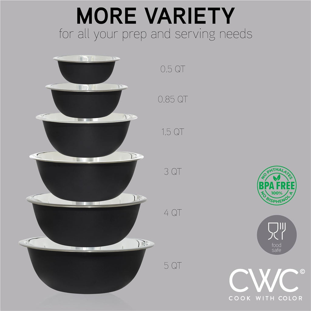 COOK WITH COLOR Mixing Bowls Set of 6, Stainless Steel Mixing Bowls, Metal Nesting Bowls for Kitchen, Sage Green