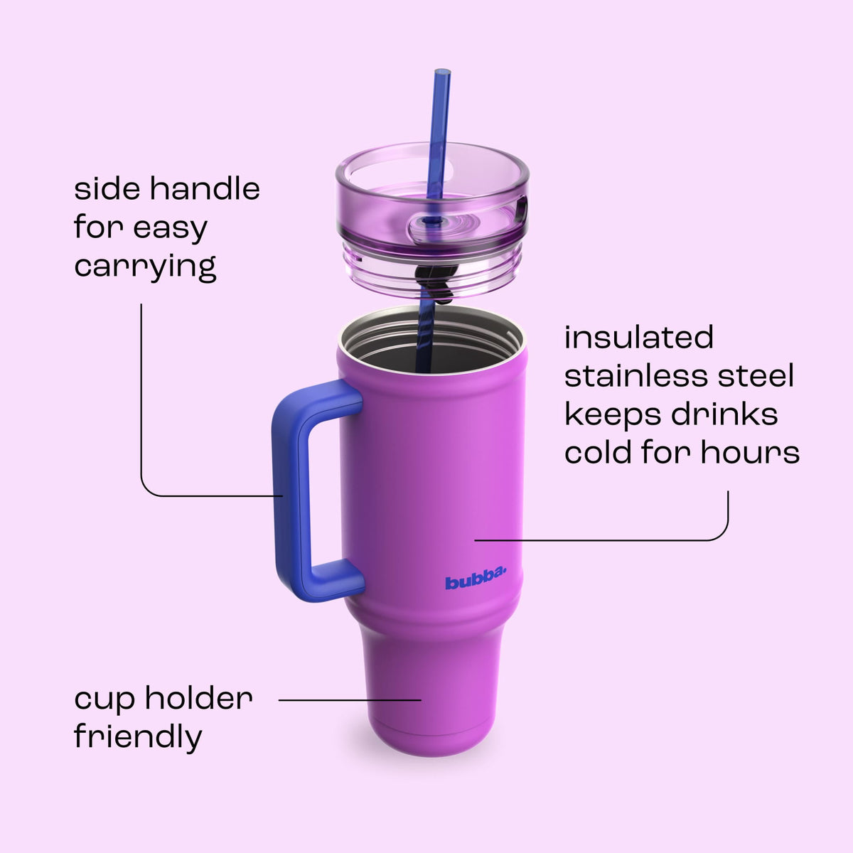 Bubba 40oz AutoClose Insulated Stainless Steel Tumbler with Straw and Handle, Office Siren Black