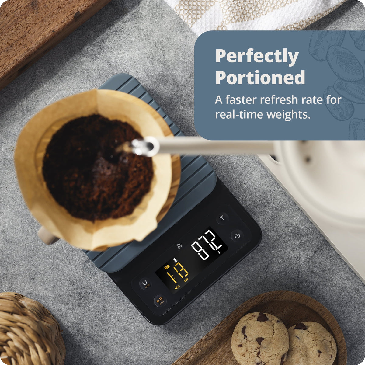 Greater Goods Coffee Scale with Timer, 0.1g Precision, 3kg Capacity, 6-Unit Digital Espresso & Pour-Over Scale, Silicone Waterproof Cover, Auto Shut-Off (Onyx Black)