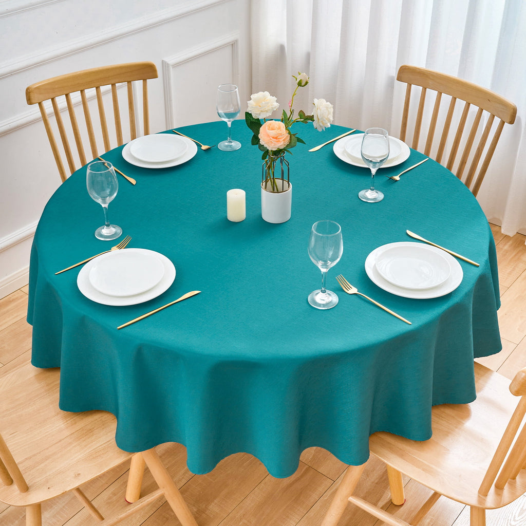 Inosoo Faux Linen Textured Rectangle Tablecloth - 60 x 84 inch Waterproof & Machine Washable Linen-Look Cloth Table Cover, White