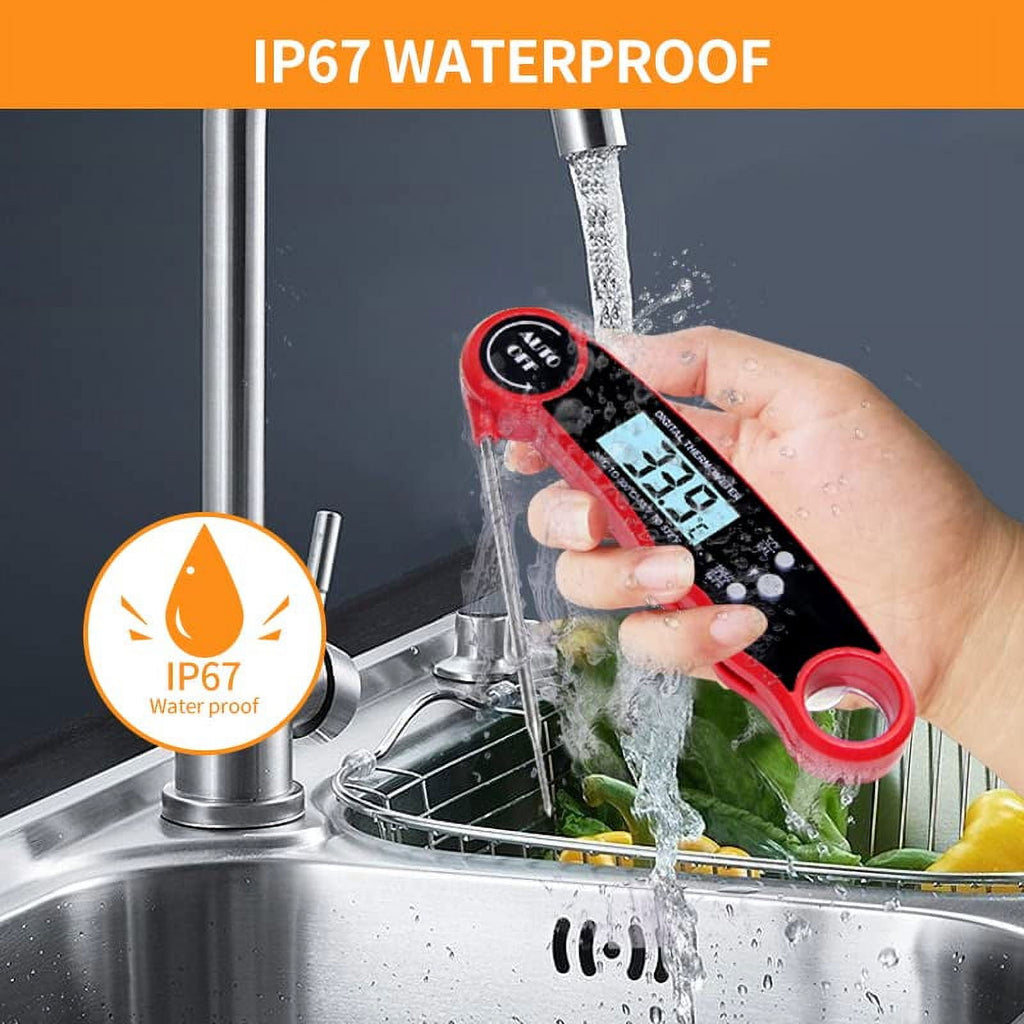 Yezivo Waterproof Meat Thermometer with Magnet, LED Display and Stainless Steel Probe, Instant Read Food Thermometer for Baking, Liquids, Candy, Grill Thermometer for Kitchen,BBQ,Party