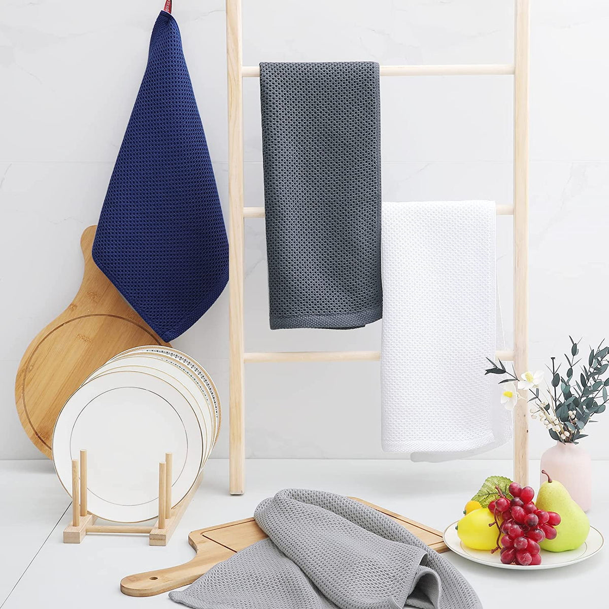 Homieway 6 Pack 100% Cotton Dish Towels, Waffle Weave Dish Cloths for Washing Dishes, Quick Drying Kitchen Dish Towels Rags, 12x12 Inches, Mixed Color