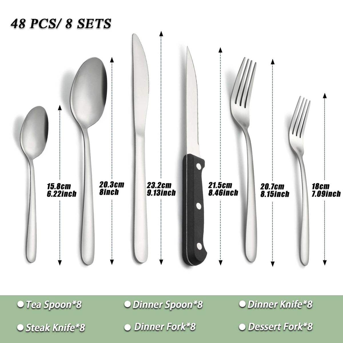 Bestdin 24 Pieces Silverware Set, Flatware Sets with Steak Knives Service for 4, Premium Stainless Steel Mirror Polished Cutlery Utensil Set, Durable Home Kitchen Eating Tableware Set,Dishwasher Safe