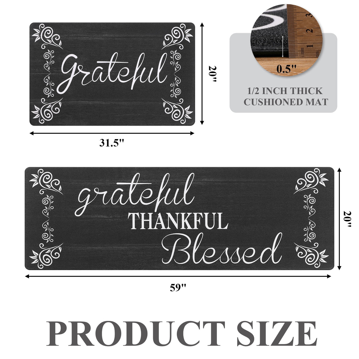 MeyJey Farmhouse Kitchen Rug Set of 2, Non-Slip Anti-Fatigue Waterproof Cushioned Mat for Kitchen, Dining & Laundry Room, 18"x30"+18"x48" Teal/Brown
