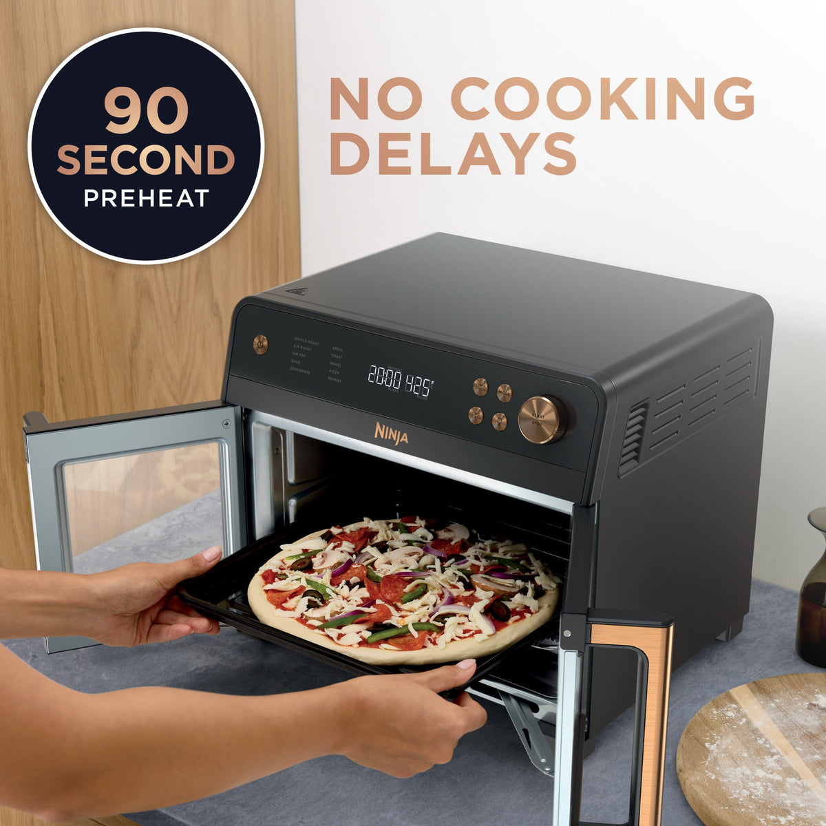 Ninja French Door 8-in-1 Countertop Oven, with Smart Surroundair Technology and Air Fry Function, Dishwasher Safe, 6 Pieces, FO100 Silver